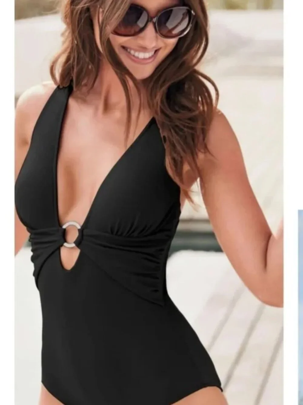 VENUS Black One-Piece Swimsuit with Plunging V-Neck Size 10 - Picture 3 of 10